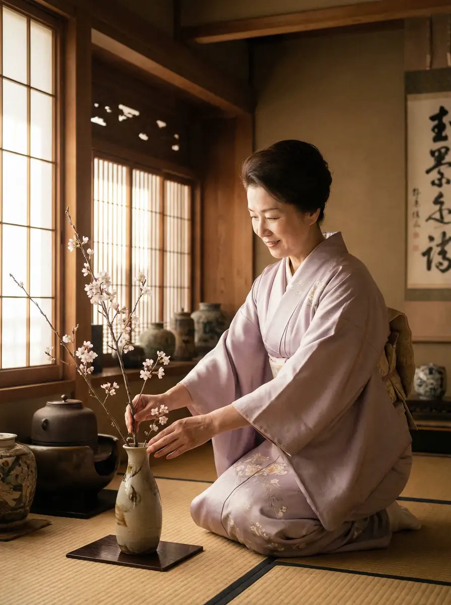一位优雅的 【山手梨爱】深度揭秘山手梨爱视频~山手梨爱实时更新导航 在和室中插花